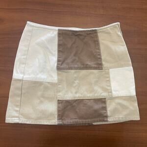 PacSun Patchwork Denim Mini Skirt – Brown/Khaki, Size 24